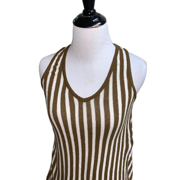 Madewell Women's Tank Top Size XS Knit Striped Cotton Linen Blend Olive White - Picture 2 of 6